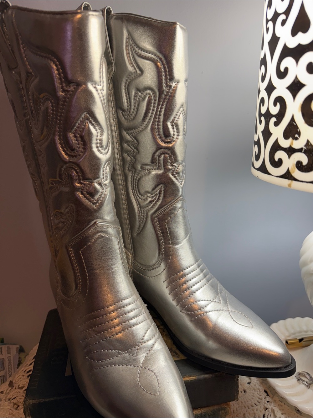 Soda Silver Metallic Western Boots